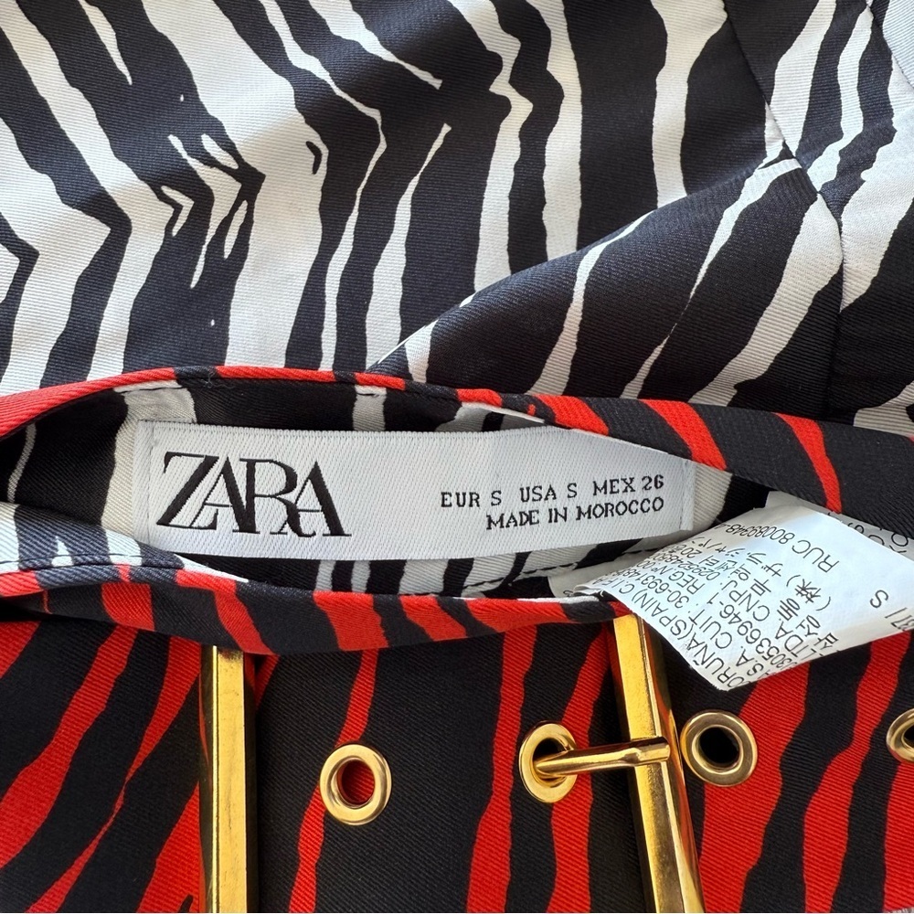 Zara Zebra Print Pleated Midi Skirt with Red Highlights - Picture 8 of 9